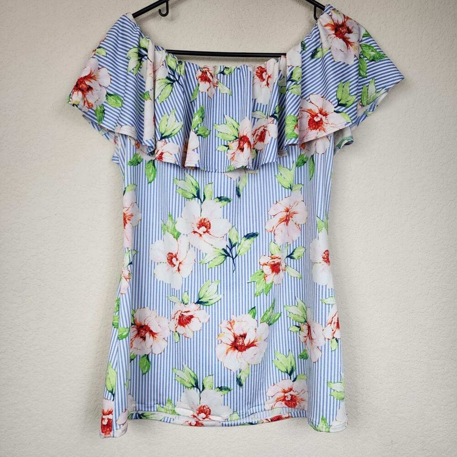 Versace Verse Floral Striped Blue White Blouse Size L / US 10 / IT 46 - 3 Thumbnail