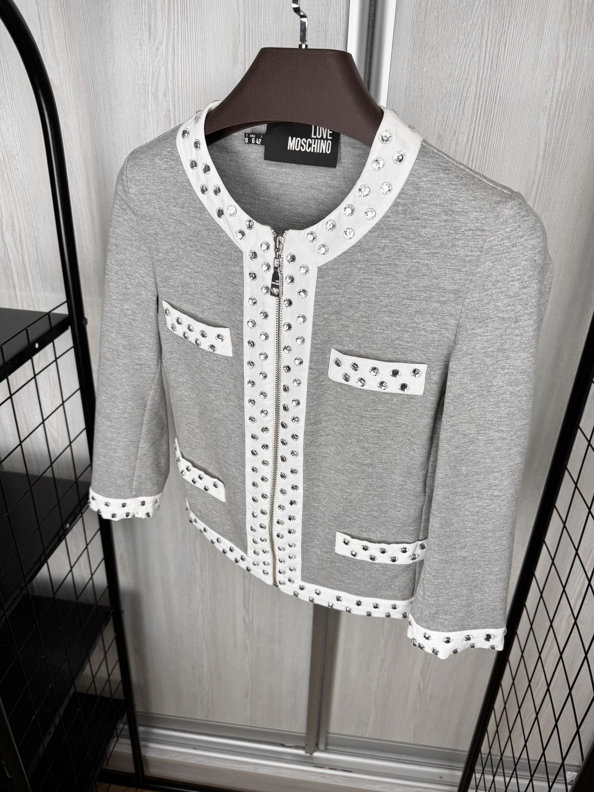Love Moschino Love Moschino Grey Studded Cotton Cardigan Full zip jacket Size M / US 6-8 / IT 42-44 - 6 Thumbnail