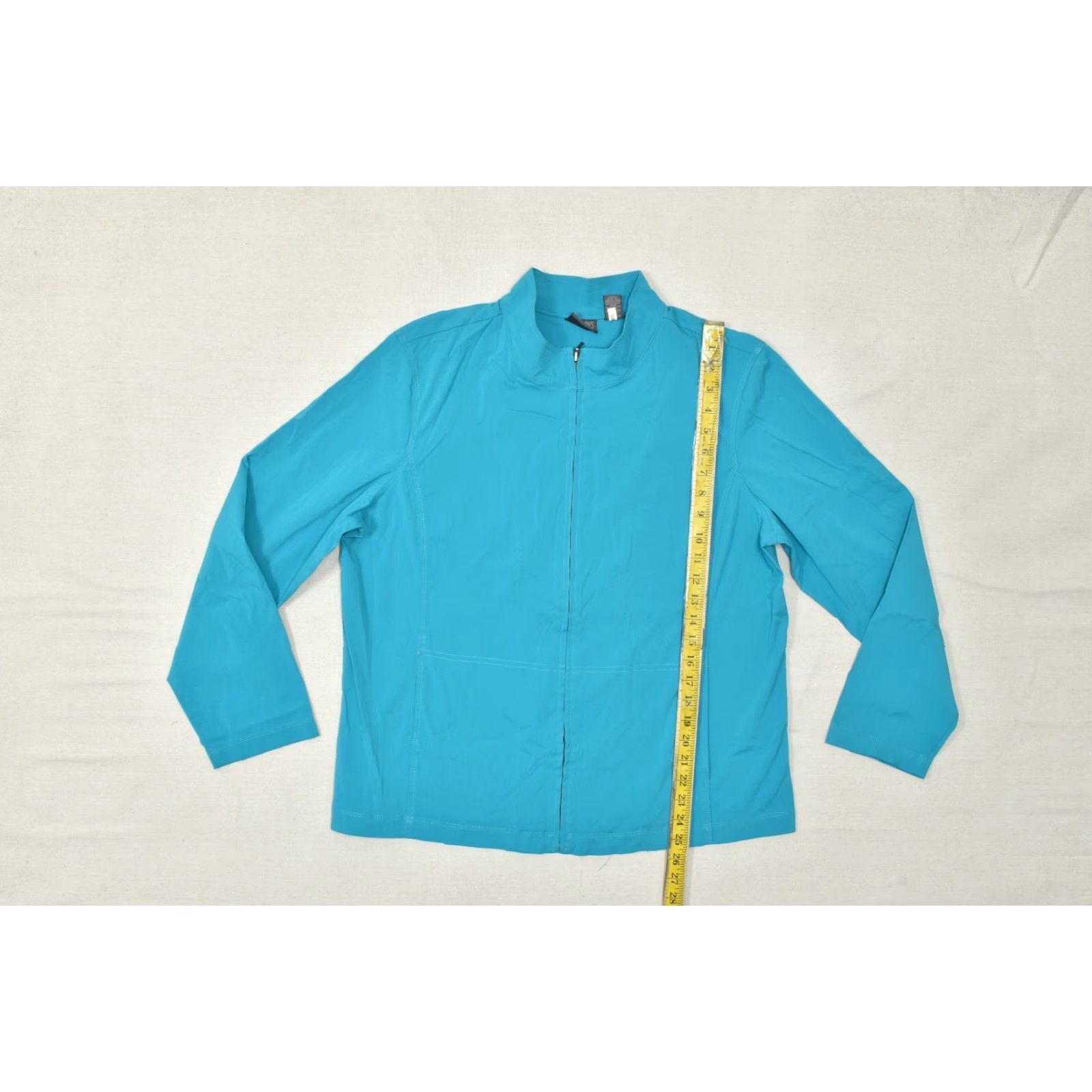 Vintage Chico's Additions Women's Jacket Teal Blue Full Zip Mock Neck Lightweight Polyester Regular Size 3 Size XS / US 0-2 / IT 36-38 - 3 Thumbnail