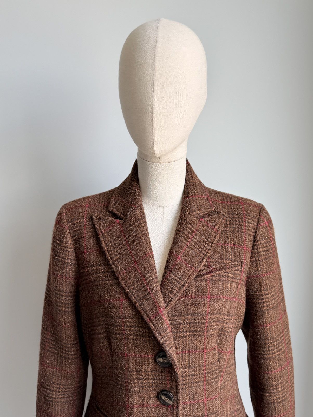 Sezane Sézane Brown Tweed Red Windowpane Wool Coat Tailored Size S / US 4 / IT 40 - 10 Thumbnail