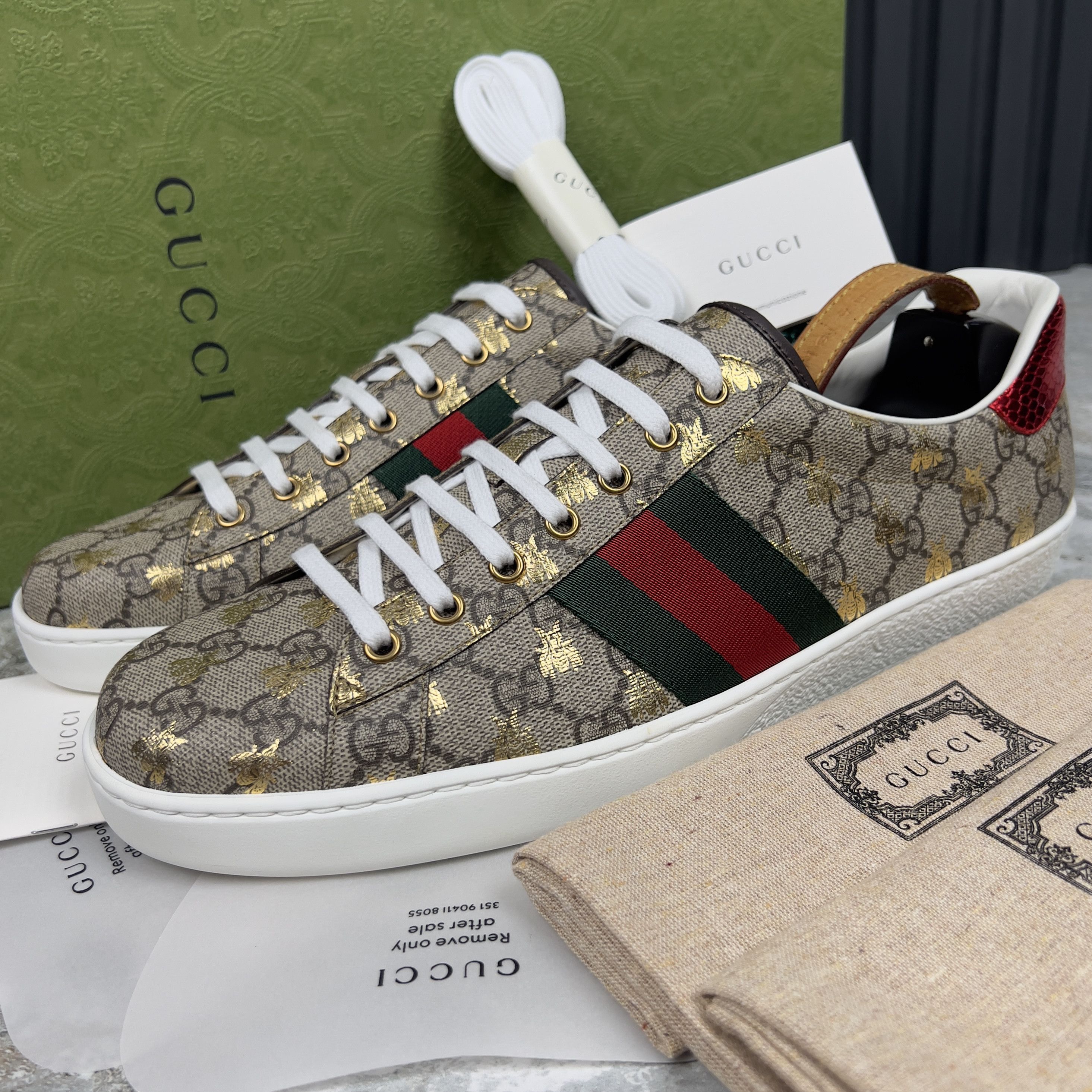 NEW Gucci ACE GG Bees Supreme Canvas Python Sneakers Leather