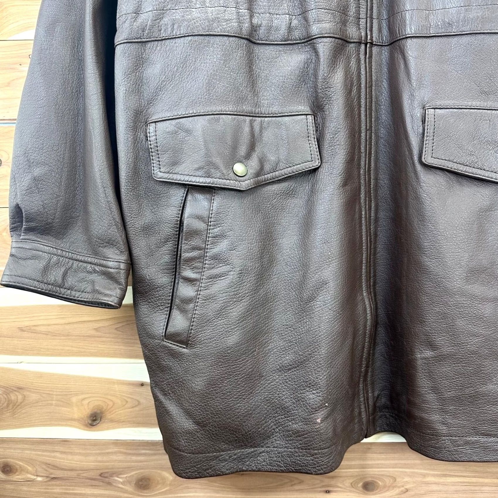 Orvis Orvis Leather Jacket Long Trench Coat Hooded Parka Adjustable Waist Men's L Brown Zip Size US L / EU 52-54 / 3 - 5 Thumbnail