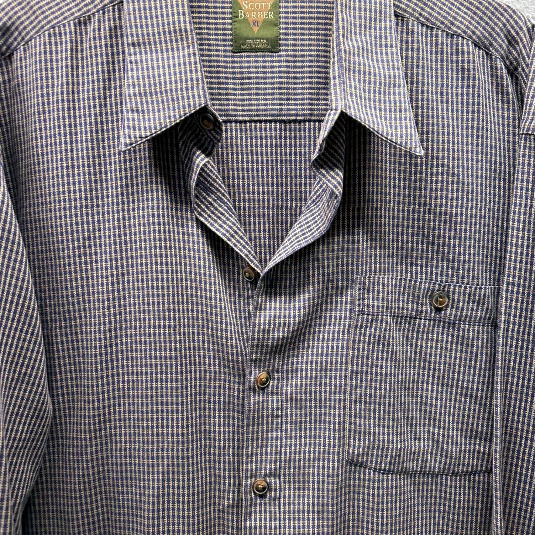 Vintage Scott Barber Shirt XL Blue Cotton Button-Up Mens Casual Classic 80s 90s Preppy Knit Collar-Down Button Size US XL / EU 56 / 4 - 3 Thumbnail