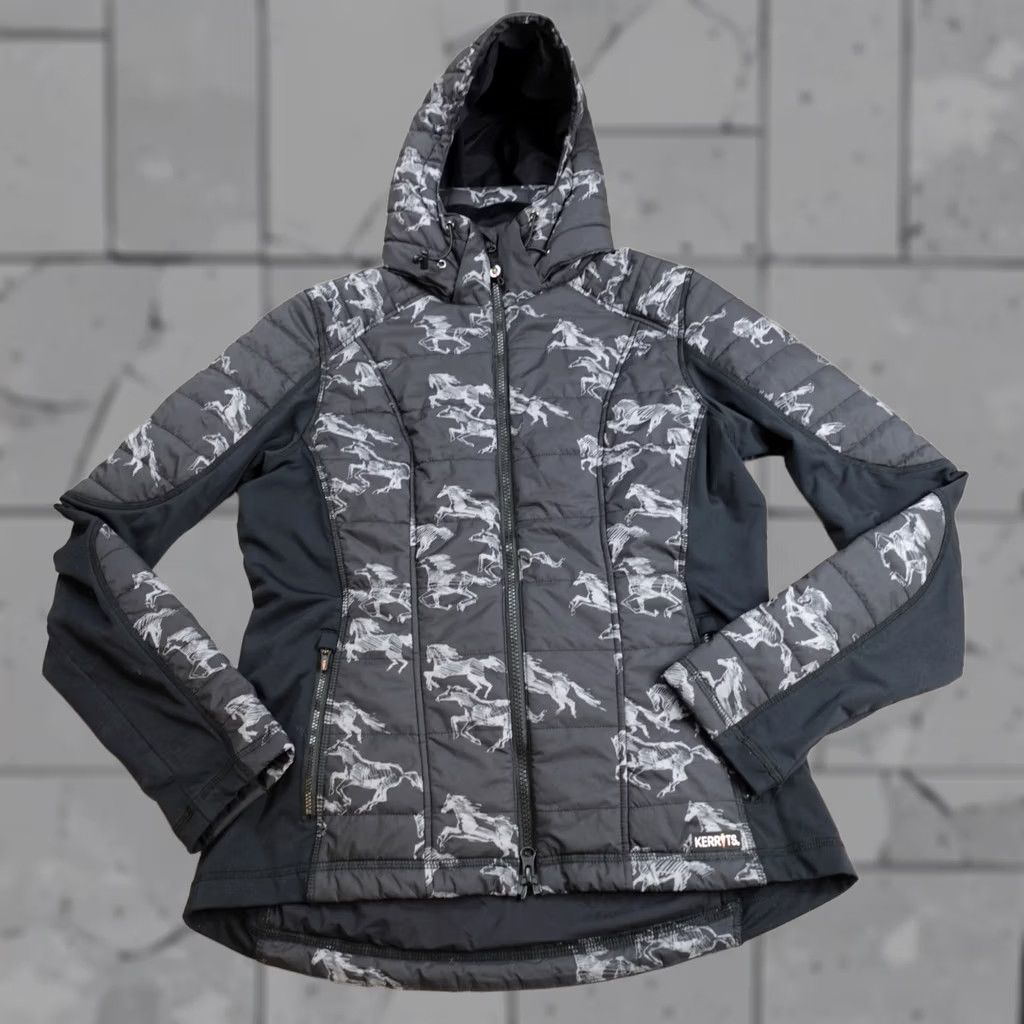 Vintage Kerrits Womens Jacket M Gray Black Full Zip Hooded Removable Hood Softshell Activewear Running Riding Removable Hooded Size M / US 6-8 / IT 42-44 - 1 Thumbnail
