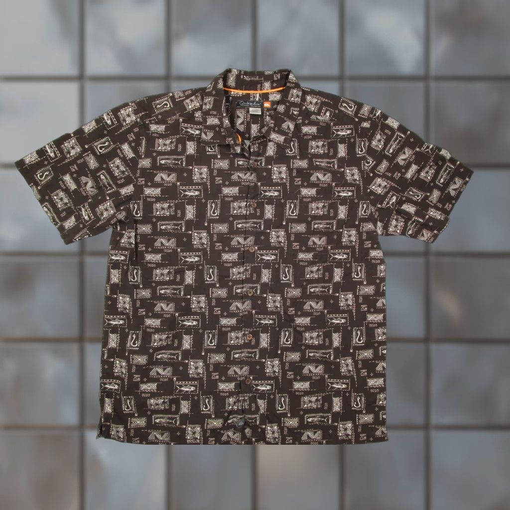 Quiksilver Quiksilver Waterman Shirt Mens XL Brown Button-Up Hawaiian Fish Tiki Short Sleeve Mens Size US XL / EU 56 / 4 - 1 Thumbnail