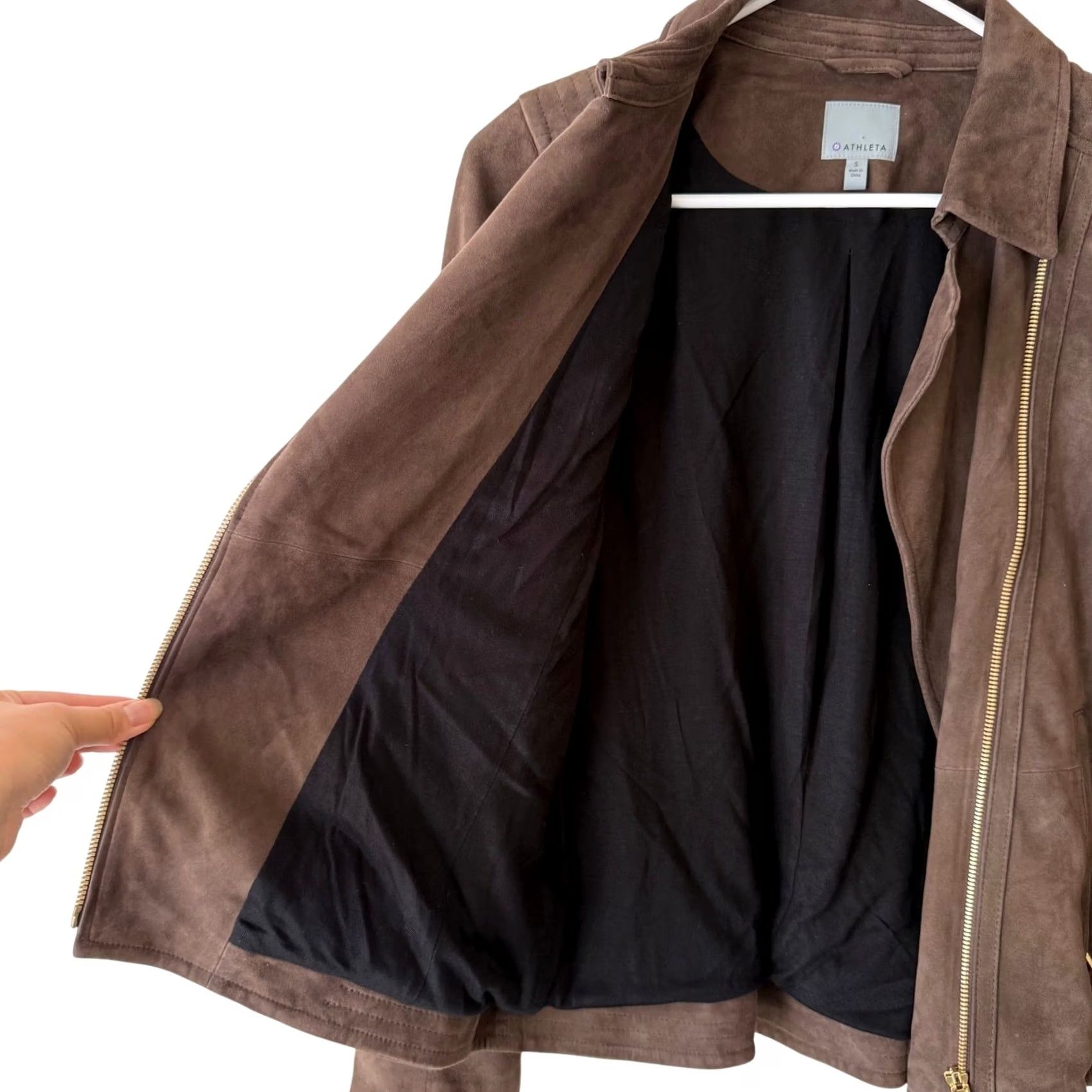 Athleta Athleta Leather Biker Jacket S Women Brown Asymmetrical Zip Suede-Effect Size S / US 4 / IT 40 - 3 Thumbnail