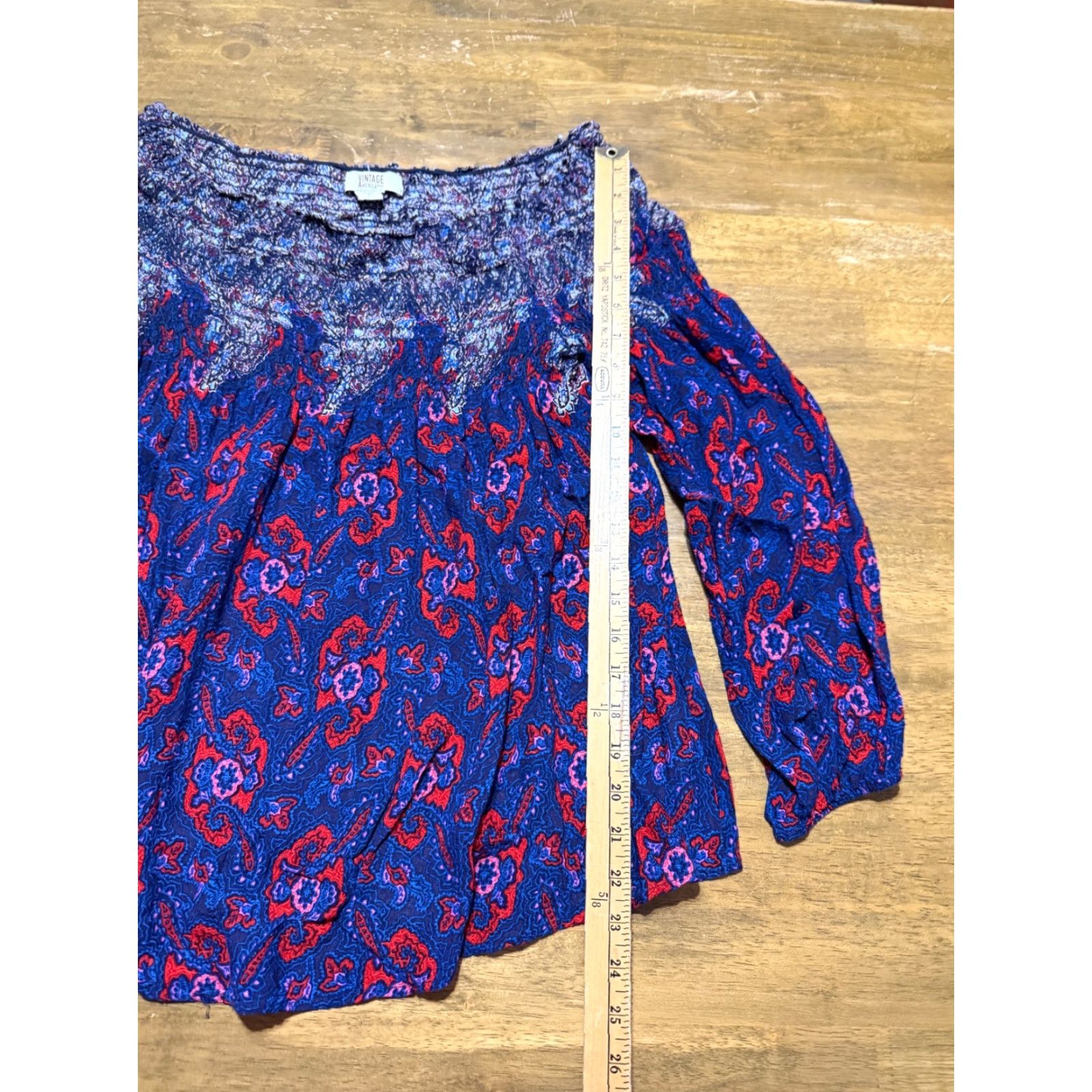 Vintage VINTAGE America Shirt Womens Large Blue Red Purple White Floral Off-shoulder Size L / US 10 / IT 46 - 7 Thumbnail