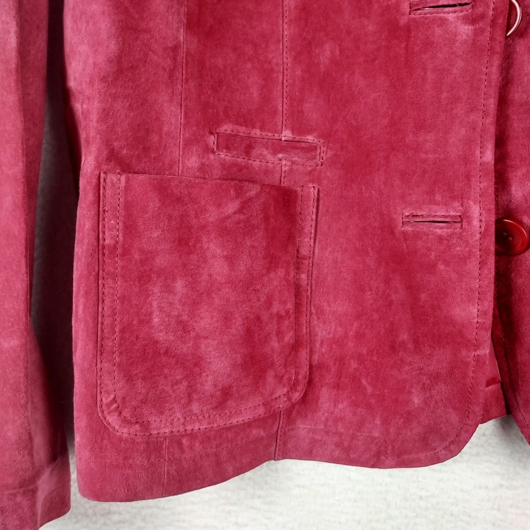 Vintage VINTAGE Chadwicks Womens Blazer Jacket 14 Pink Berry Suede Leather Mid-Length Button Casual Business Womens Classic 90s Size XL / US 12-14 / IT 48-50 - 4 Thumbnail