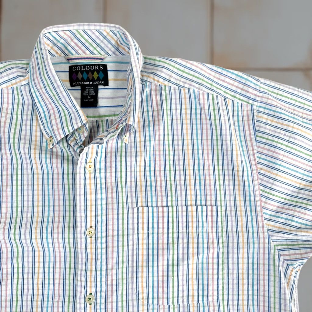 Alexander Julian VINTAGE Colours By Alexander Julian Shirt Adult MEDIUM White Purple Pastel Stripes Y2K Shirt Size US M / EU 48-50 / 2 - 1 Thumbnail