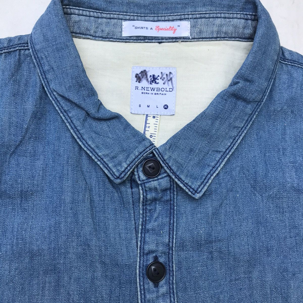 Designer × R.Newbold × Vintage R.NEWBOLD Born in Britain long sleeve denim blue polkadot Size US XL / EU 56 / 4 - 3 Thumbnail