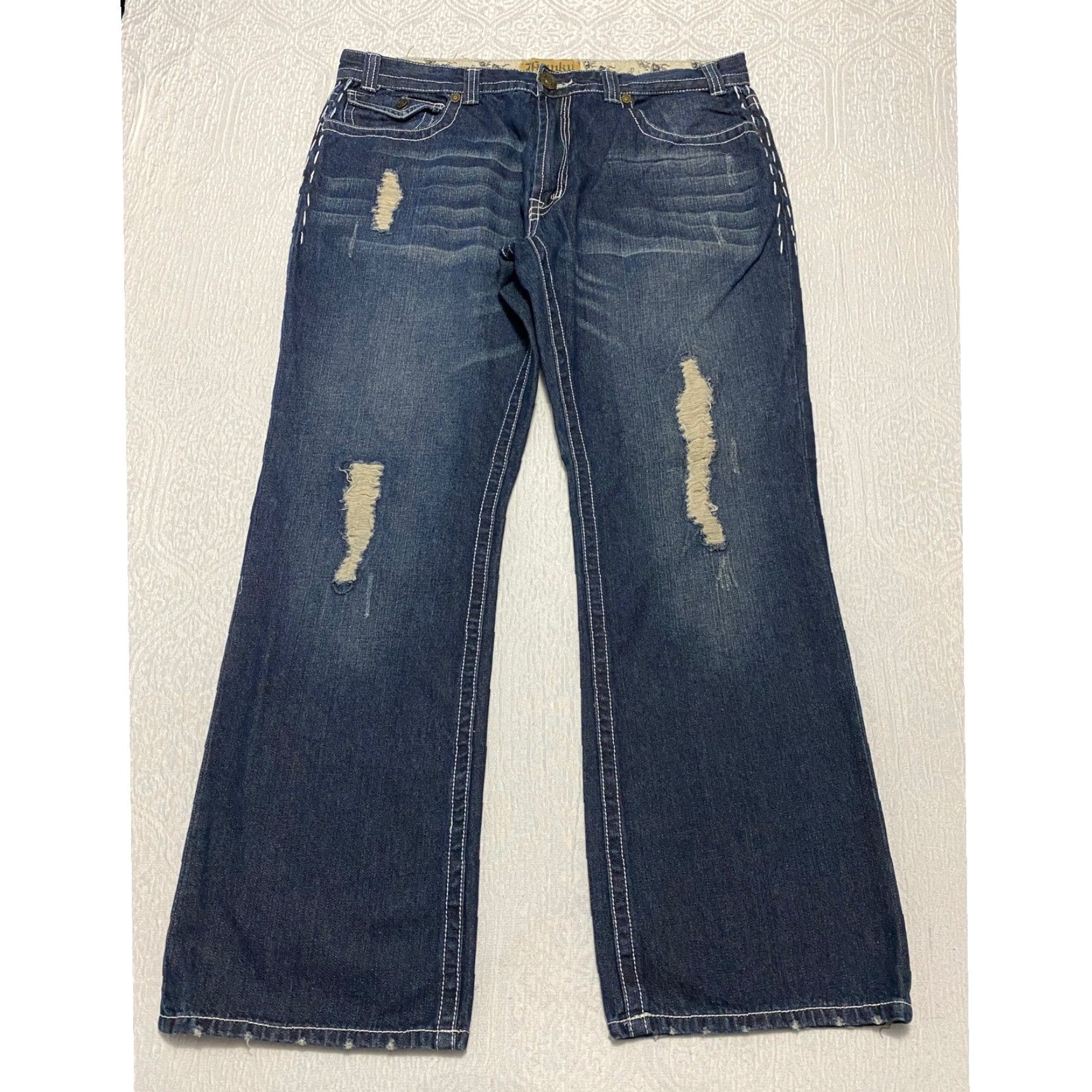 Vintage Franky Max Bootcut Jeans Men's Size 40×32 Blue Distressed Flap Pockets Whiskers Size US 40 / EU 56 - 3 Thumbnail