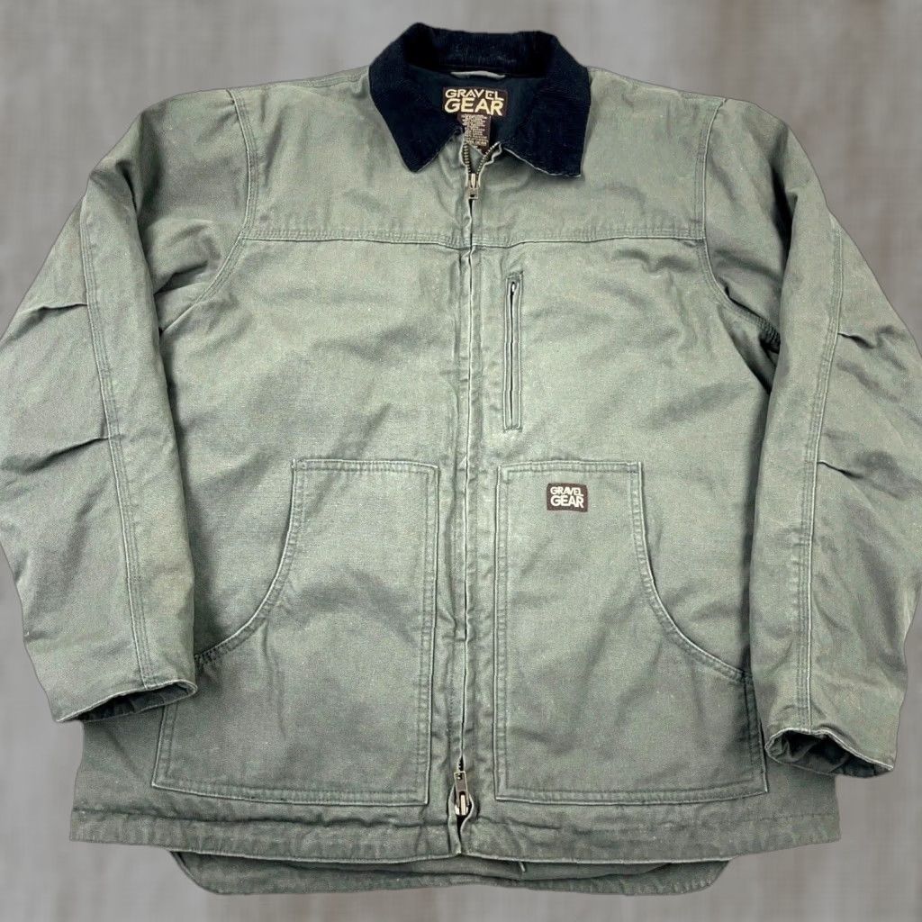 VINTAGE Gravel Gear Jacket Men L Green Canvas Casual Workwear Fall Spring Winter