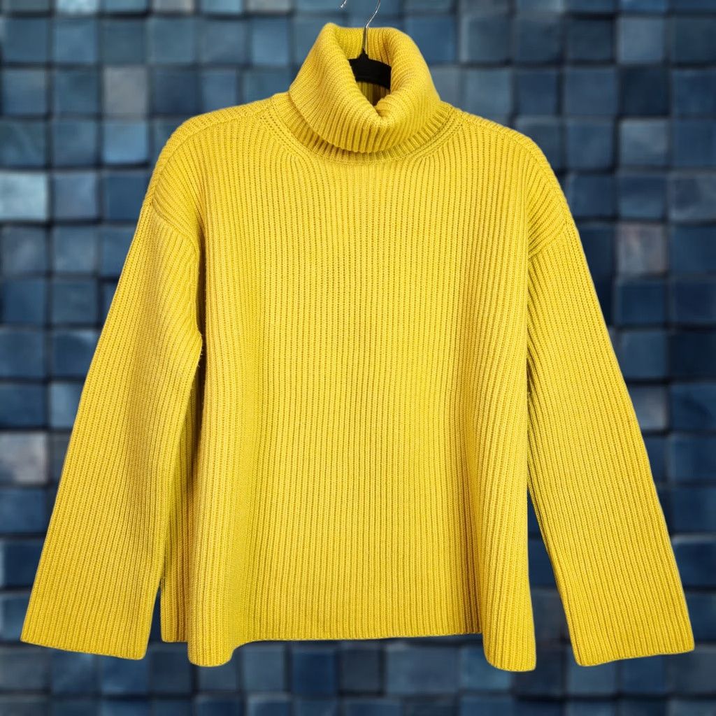 Vintage TUCKERNUCK Women's 100% Wool Ribbed Turtle Neck Yellow Long Sleeve Sweater S Cardigan Modern Knit Entire Size S / US 4 / IT 40 - 1 Thumbnail