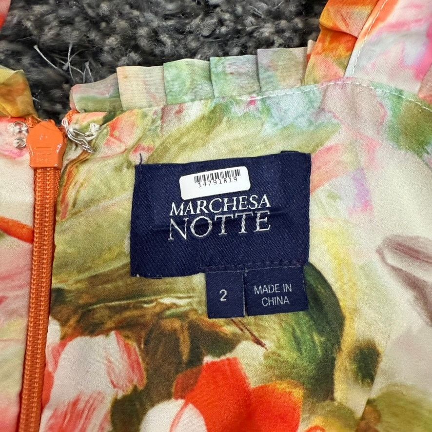 Marchesa Marchesa Notte Floral Midi Dress in Orange, Size US 2 Size XS / US 0-2 / IT 36-38 - 6 Thumbnail