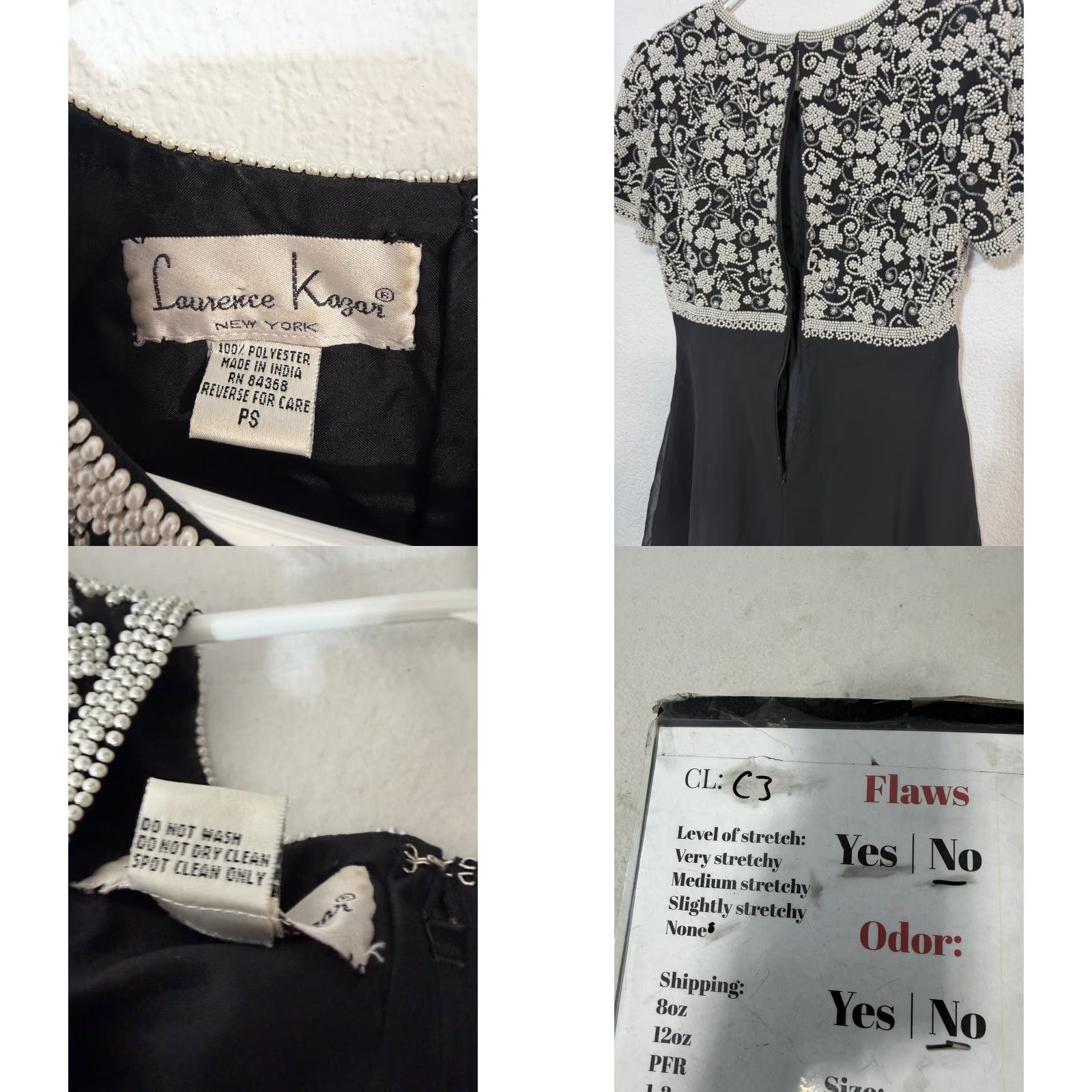 VINTAGE LAURENCE KAZAR NEW YORK Black Beaded Knee Length Dress PS Petite  Women\'s 1970s