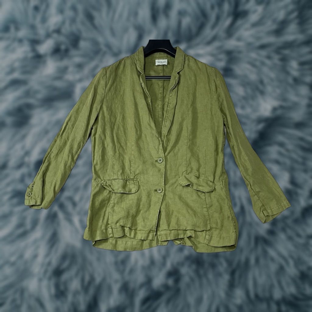 Vintage Wrap London Blazer Women Green 100% Linen Sport Coat Size 8 Size M / US 6-8 / IT 42-44 - 1 Thumbnail