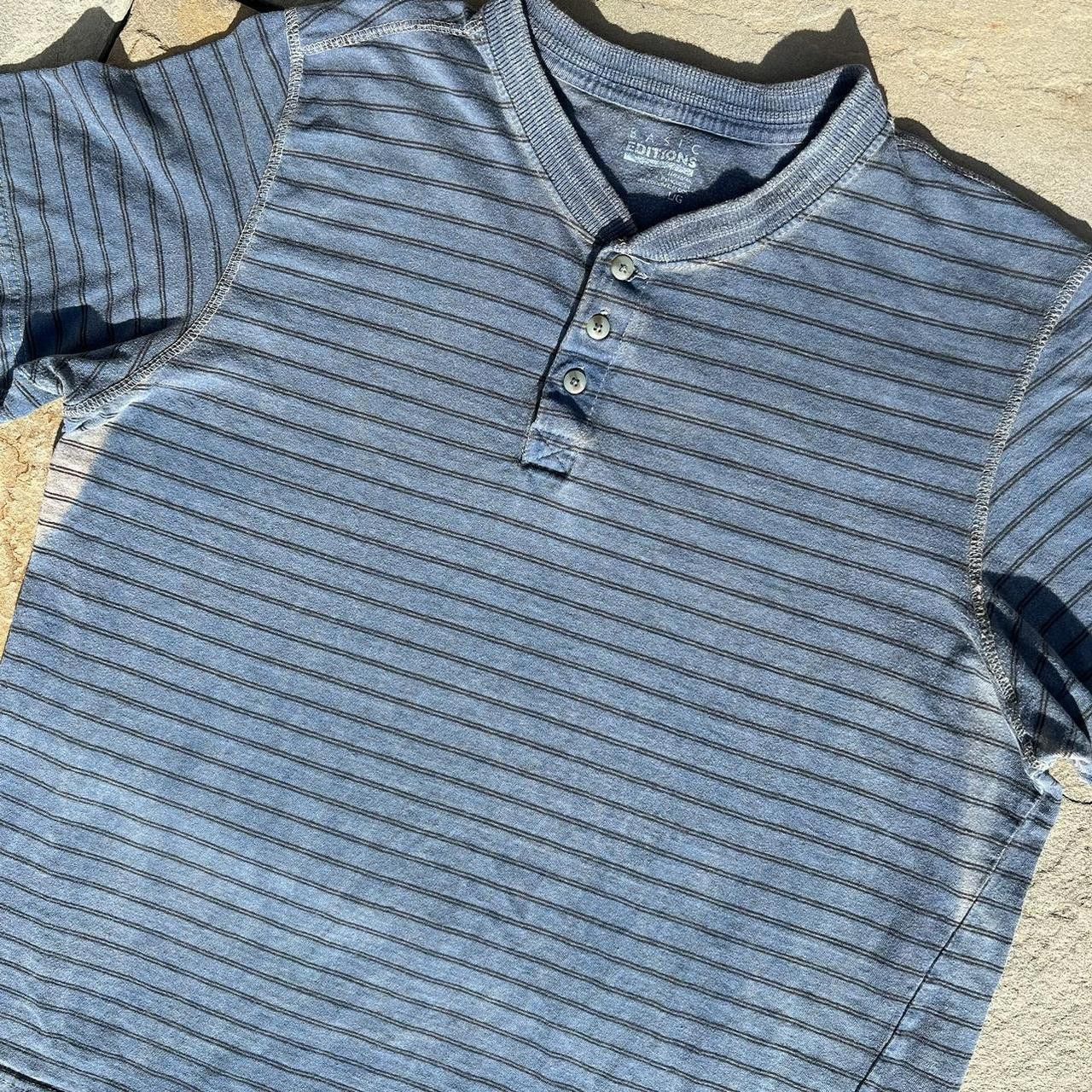 Basic Editions Y2K Blue Tan Overdyed Reworked Striped Henley Size US L / EU 52-54 / 3 - 2 Thumbnail