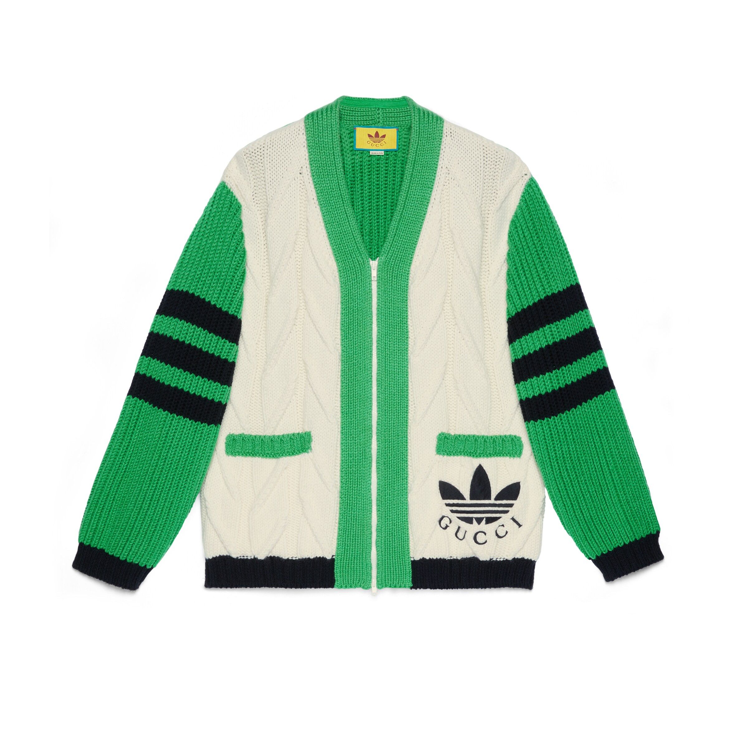 Gucci S adidas Gucci Cable Knit Wool Cardigan Sweater Green Black Size S / US 4 / IT 40 - 1 Thumbnail