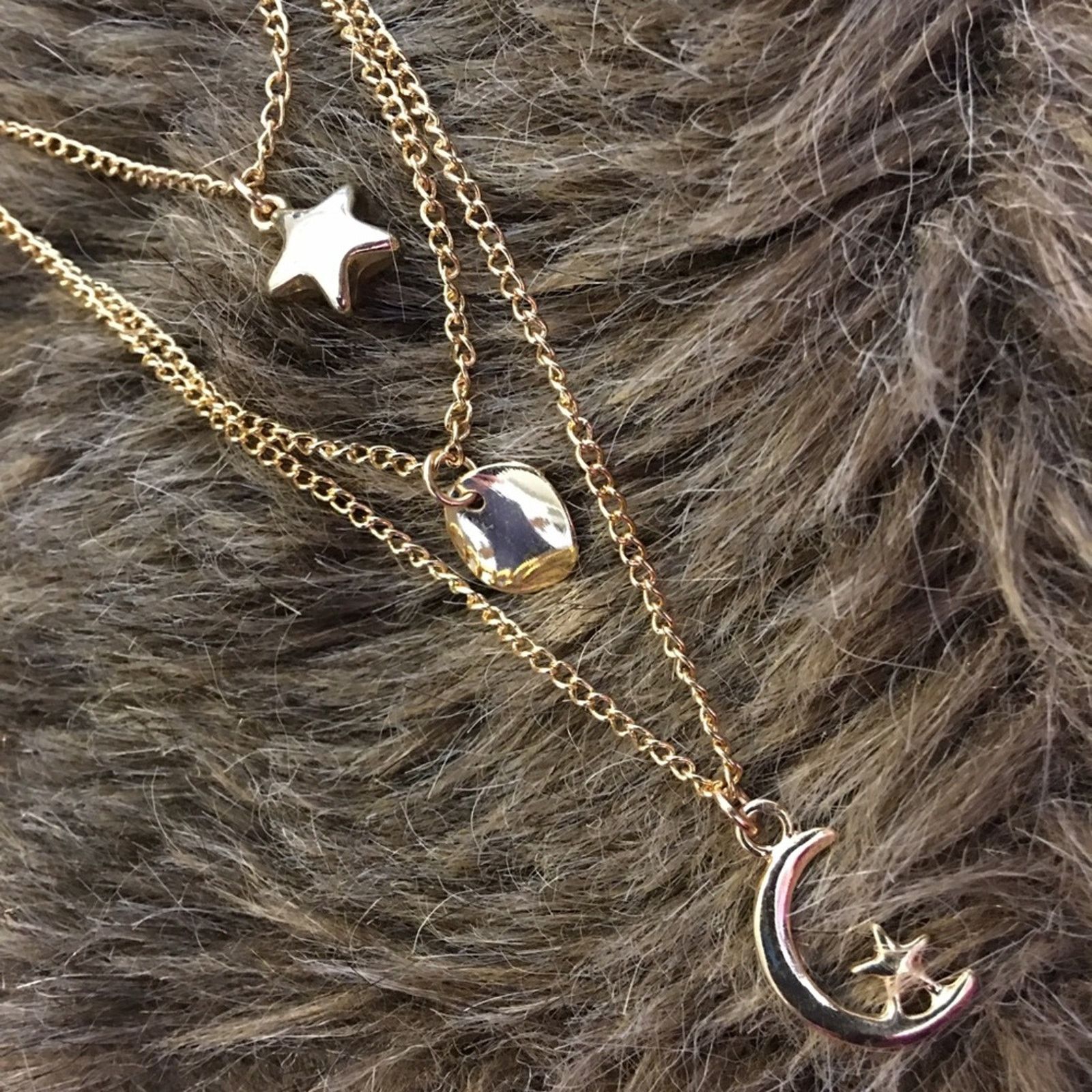 Jewelry Gold tone triple layered sun moon & stars necklace Size ONE SIZE - 6 Thumbnail