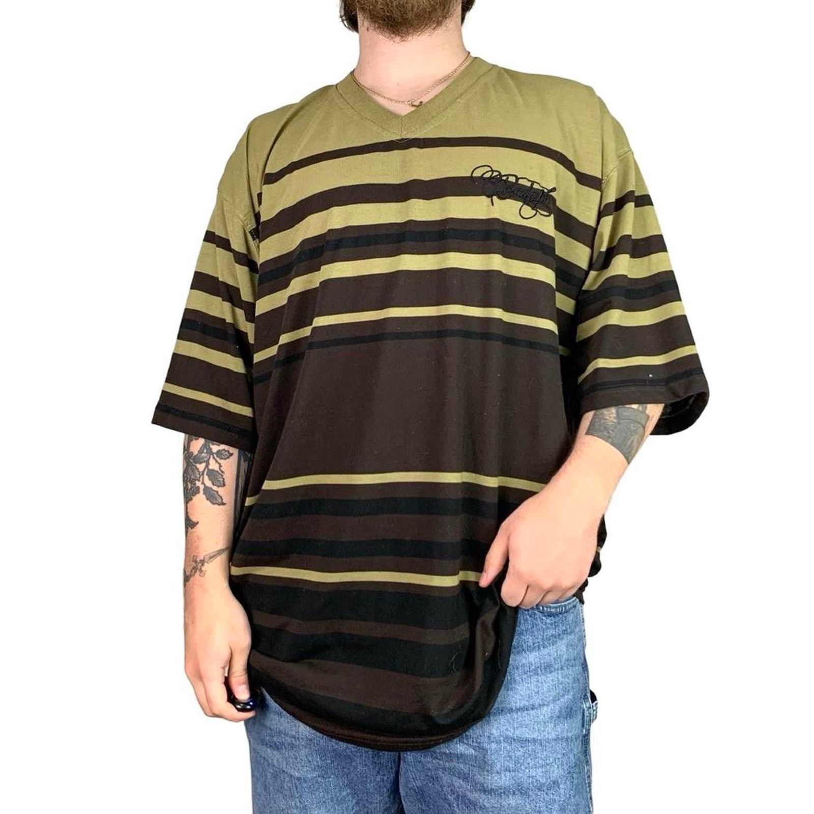 Vintage Y2K Vintage Striped Baggy Embroidered T-shirt Size US XXL / EU 58 / 5 - 2 Thumbnail