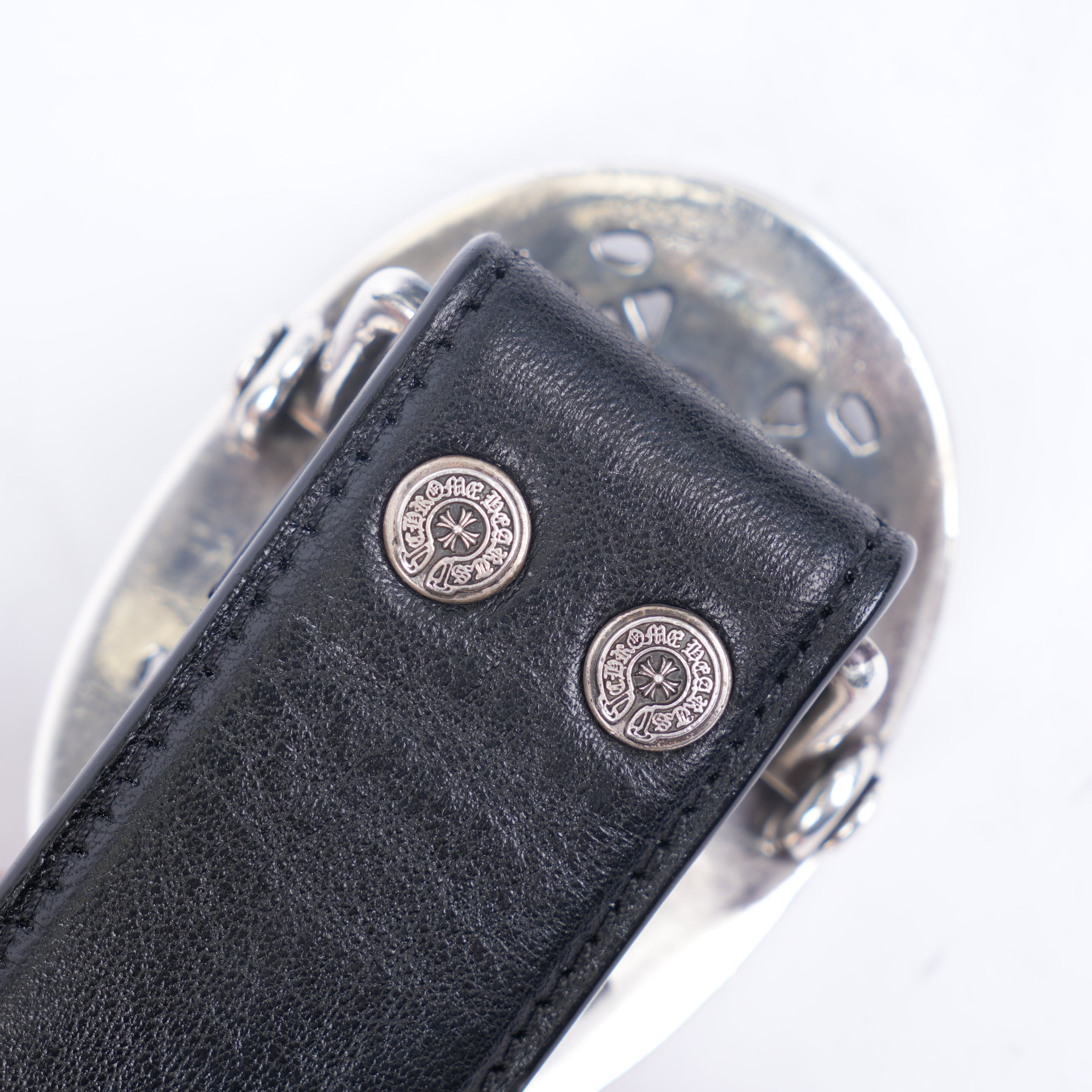 Chrome Hearts CHROME HEARTS OVAL BUCKLE WITH BLACK STRAP Size 36 - 4 Thumbnail