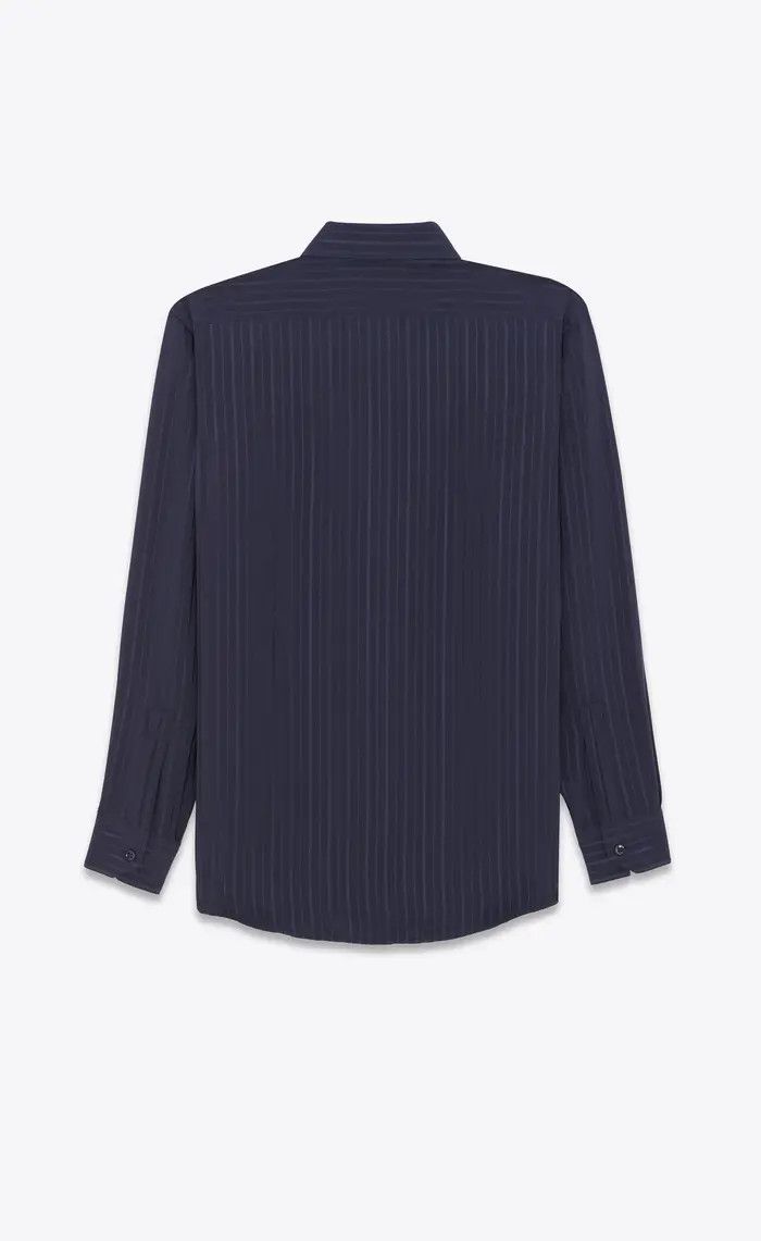 Saint Laurent Paris oc11z0126 646850 Shirt in Striped Silk Crepe De Chine Blue Size US M / EU 48-50 / 2 - 2 Thumbnail