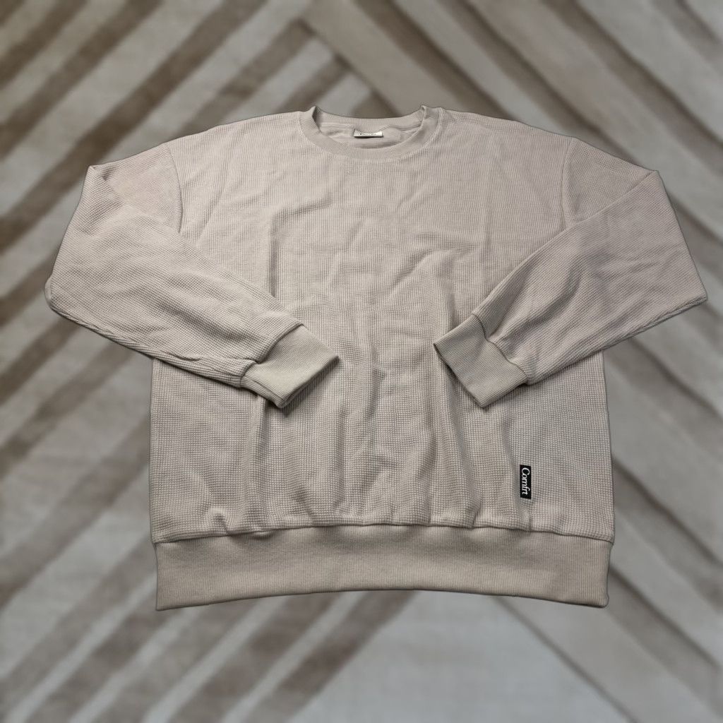 Vintage Comfrt Mens Crewneck Top Beige L Thermal Knit Waffle Cotton Blend Logo All Seasons Regular Size US L / EU 52-54 / 3 - 1 Thumbnail