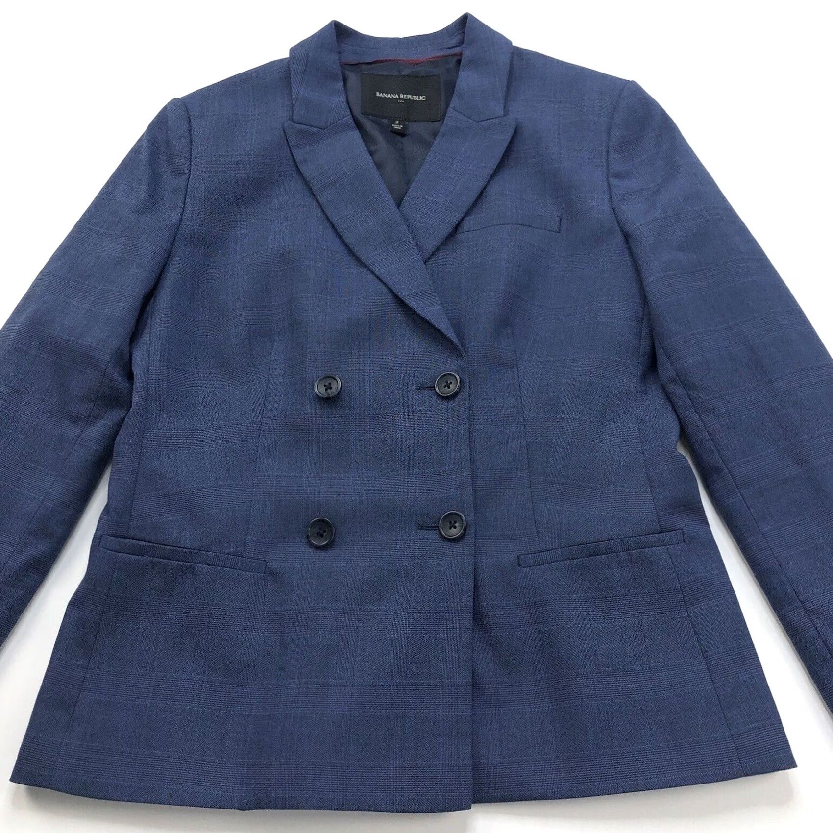 Banana Republic Banana Republic Blazer Jacket Four Button Blue Polyester Blend Wool 4 Women Regular Long Sleeve Mid-Length Blazer Theme Formal Workwear Size S / US 4 / IT 40 - 2 Thumbnail