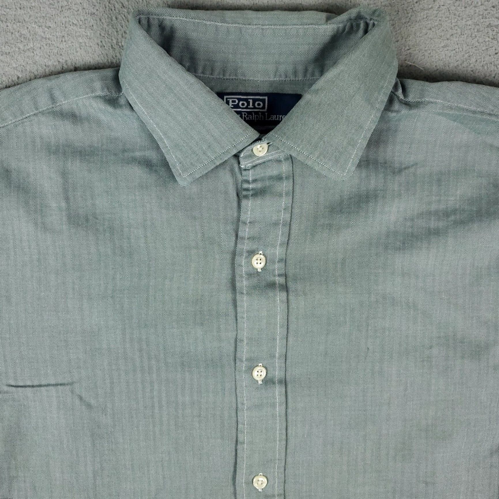 Ralph Lauren Ralph Lauren Dress Shirt Mens 17 Green Gray Striped Long Sleeve Button-Down Casual American Classic Size 46R - 2 Thumbnail