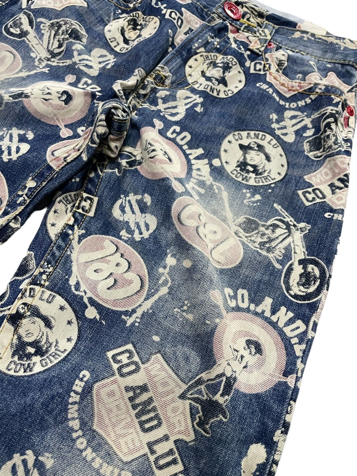 14th Addiction × Hysteric Glamour Co & Lu Japan AOP 666 Hysteric Glamour Styled Denim Pants Size US 29 - 4 Thumbnail