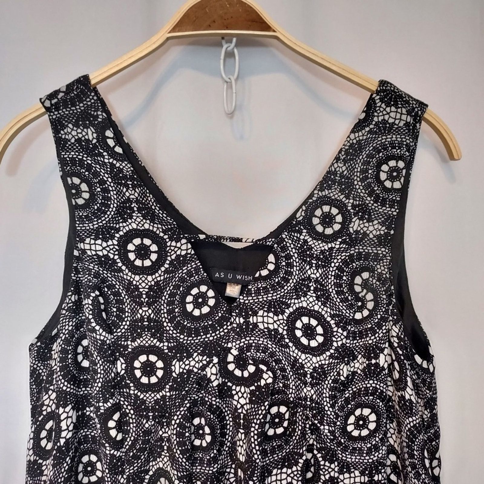 Other AS U WISH Black White Floral Lace V-Neck Tank Dress Size M / US 6-8 / IT 42-44 - 2 Thumbnail