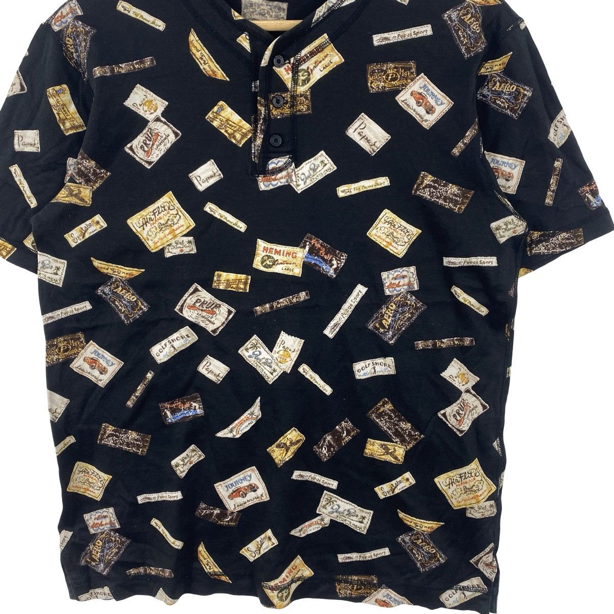 Vintage Vintage POSTAGE STAMP ALLOVER Print Henley Graphic Pattern Size US S / EU 44-46 / 1 - 5 Thumbnail