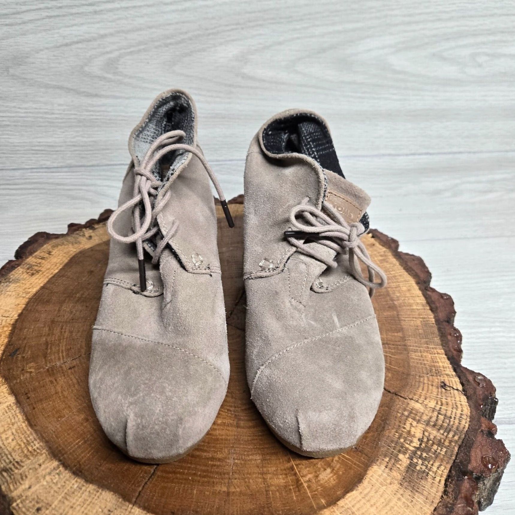 Toms TOMS Boots Womens 7.5 Desert Bootie Wedge Brown Suede Lace Up Ankle Top 300115 Size M / US 6-8 / IT 42-44 - 3 Thumbnail
