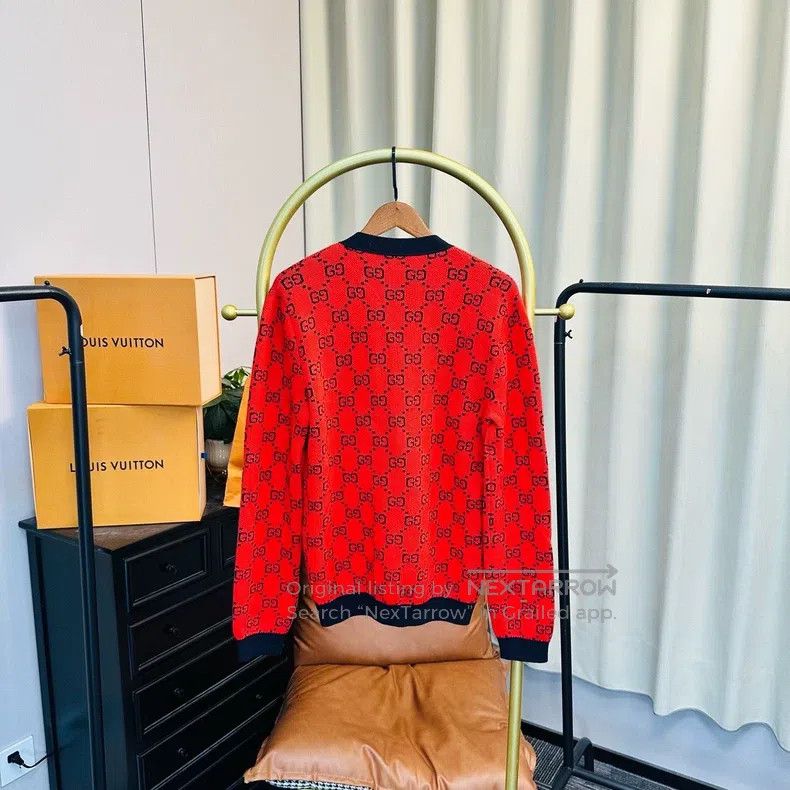 Gucci Red full-printed red-label knitted cardigan coat