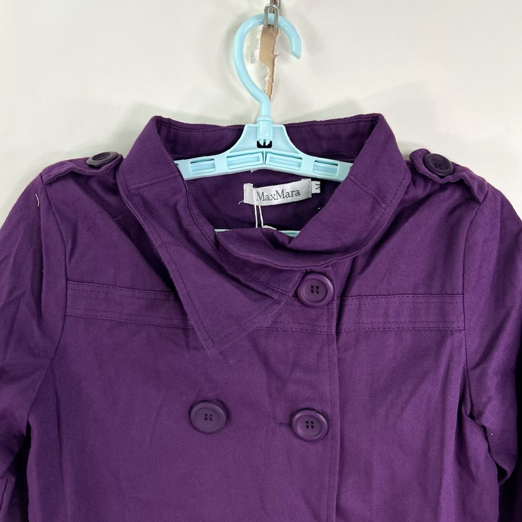 Max Mara VINTAGE Max Mara Trench Coat Jacket Short Women's M Purple Cotton Blend Classic Designer Italy Fall Spring Size 32" / US 10 / IT 46 - 4 Thumbnail