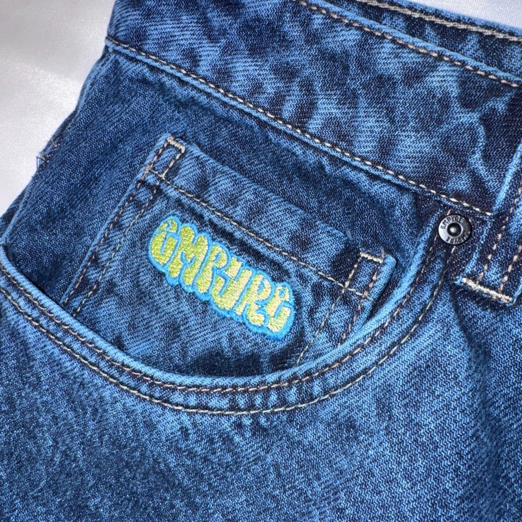 Empyre Empyre Jeans Mens 30x26 Blue Embroidered Pockets Baggy Easy Now Loose Skater Y2K Size US 30 / EU 46 - 3 Thumbnail