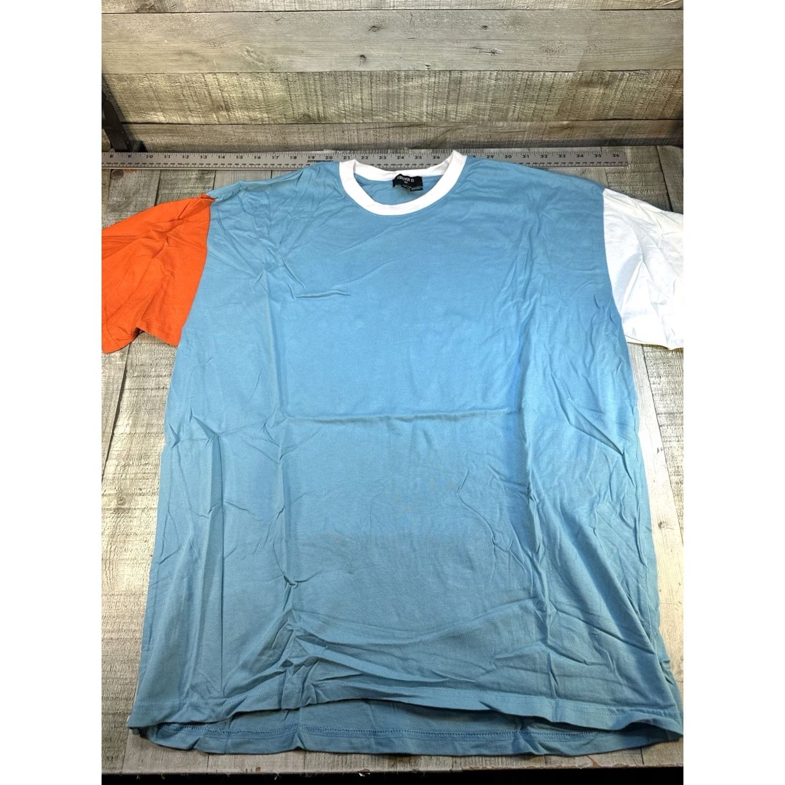 Forever 21 FOREVER 21 Men’s Colorblock T-Shirt M Blue White Orange Ringer Neck Shirt Mens Medium Colorblock T-Shirt Size US M / EU 48-50 / 2 - 2 Thumbnail
