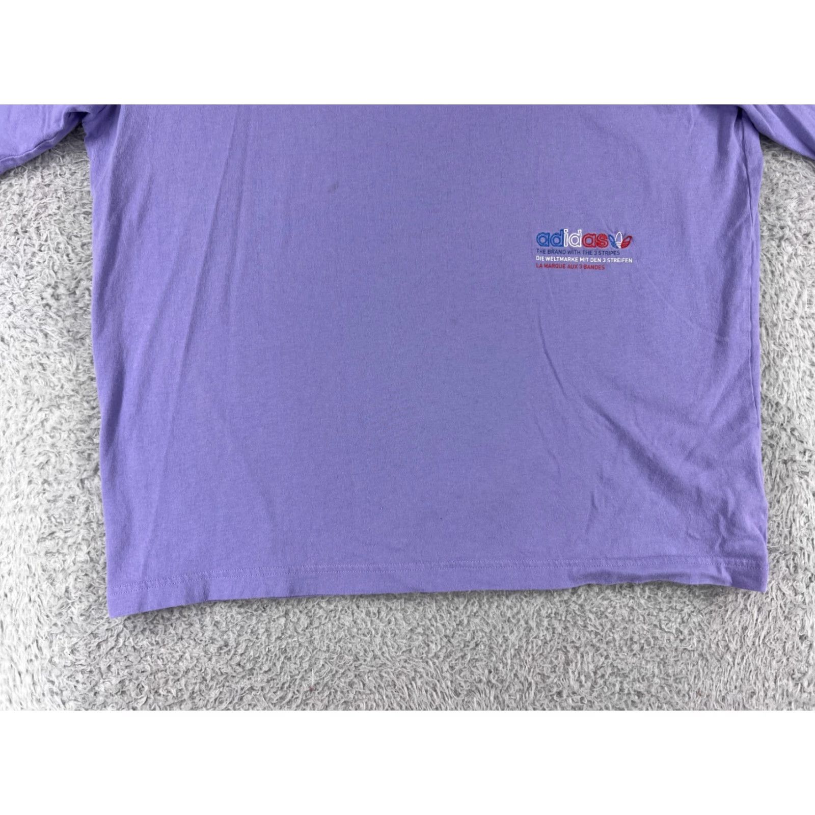 Adidas VINTAGE? No. Adidas Shirt Womens Small Purple Oversize Spellout Trefoil 100% Cotton 3 Stripe Size S / US 4 / IT 40 - 7 Thumbnail