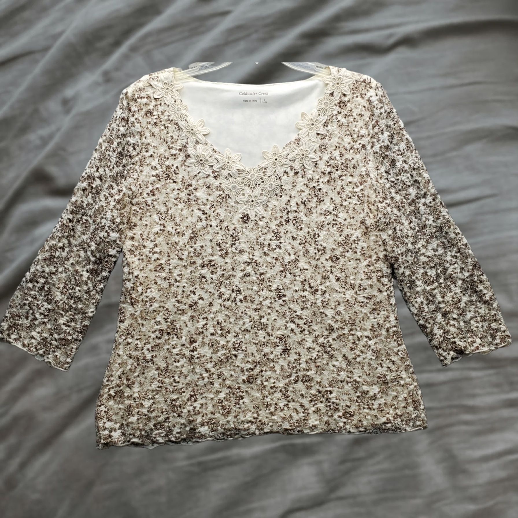 Coldwater Creek Coldwater Creek Blouse Womens L Multicolor Lace Floral Long Sleeve Pullover Shirt Size L / US 10 / IT 46 - 1 Thumbnail