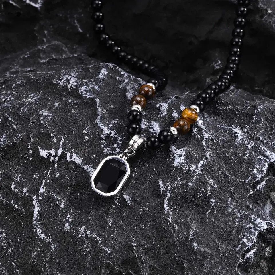 Jewelry × Vintage Mens Geometric Charm Necklaces, Black Beaded Tier Eye Stone Size ONE SIZE - 2 Thumbnail