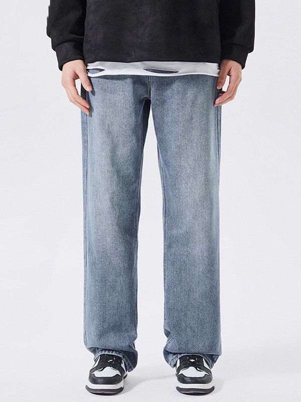 Japanese Brand Blue American-style washed men's loose straight leg jeans Size US 32 / EU 48 - 1 Thumbnail