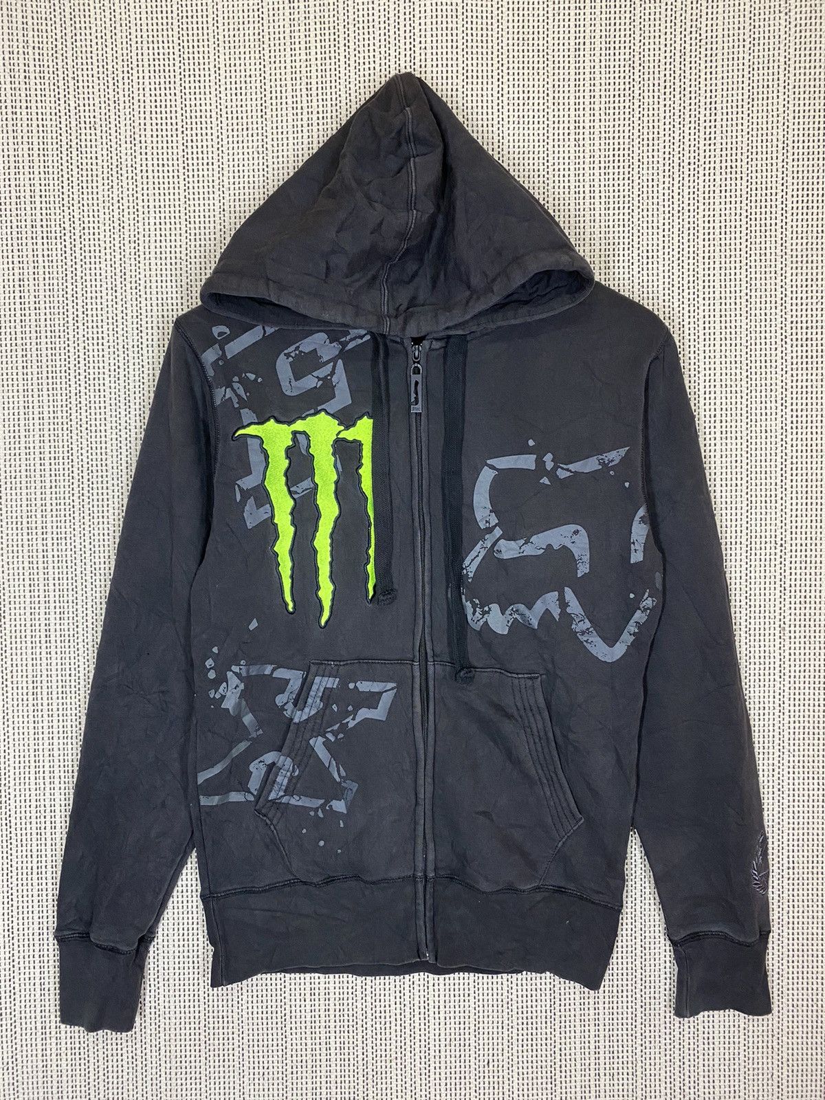 image of Fox Racing x Racing Fox Moster Energy Collaboration Hoodie Full Printed in Black, Men's (Size Small