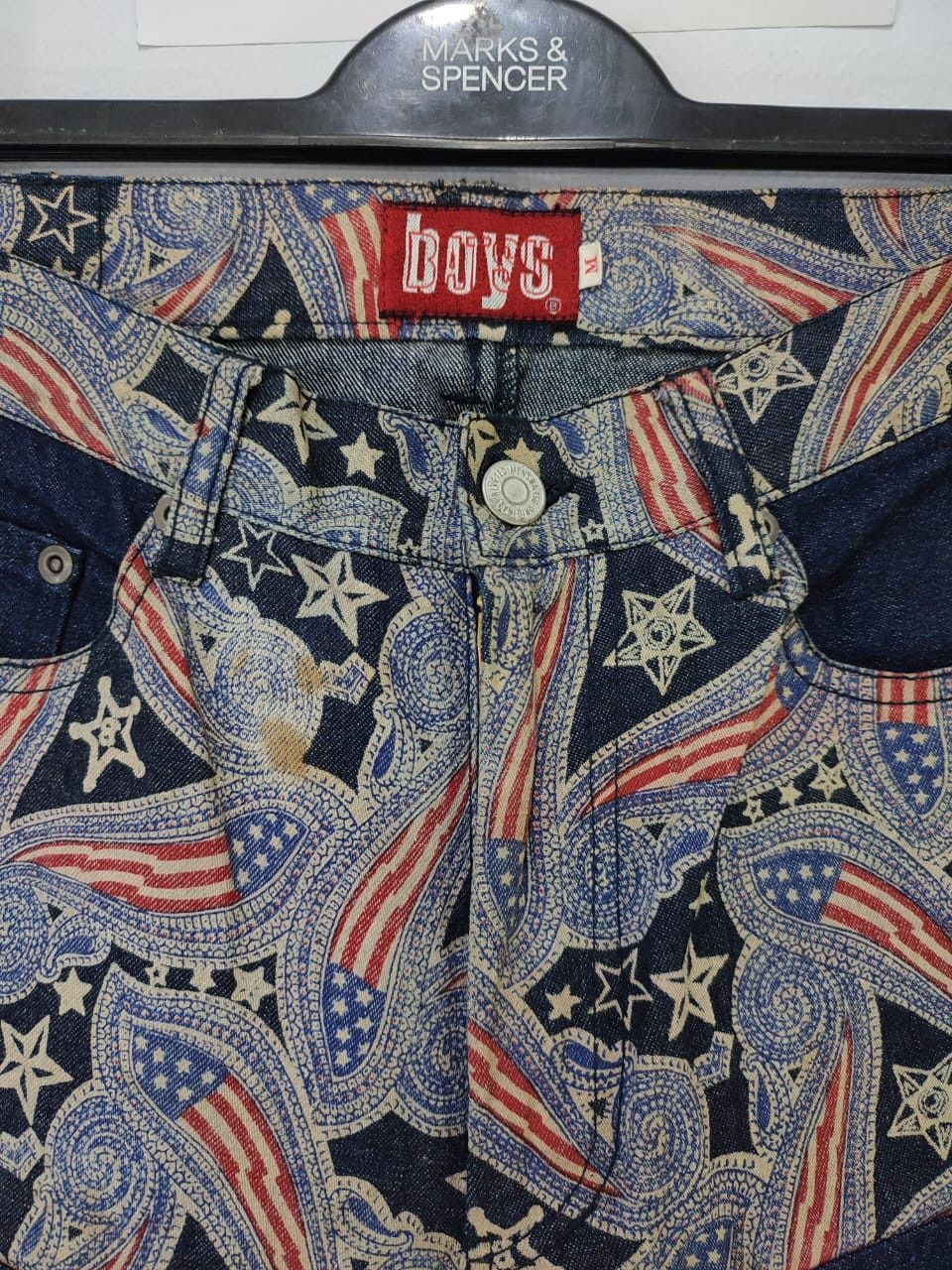 💥Batsu Boys Paisley American Pattern Patchwork Jeans
