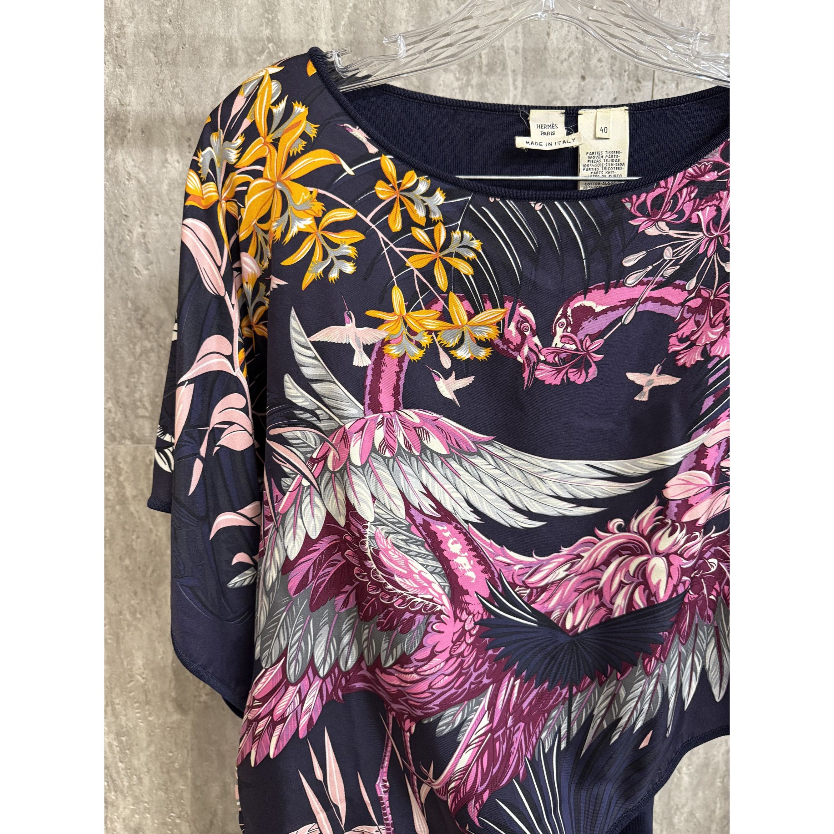 Hermes Hermès Paris Silk Poncho Dress With Vibrant Crane & Floral P Size S / US 4 / IT 40 - 8 Thumbnail