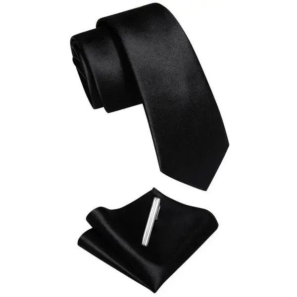 Japanese Brand Luxury Skinny Solid Black Neck Tie Set Mens Size ONE SIZE - 4 Thumbnail