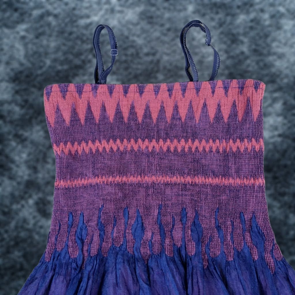 Vintage VINTAGE Lapis Womens Dress Maxi Sundress Bohemian One Size Blue Pink Smocked Square Neck Sleeveless Size ONE SIZE - 1 Thumbnail