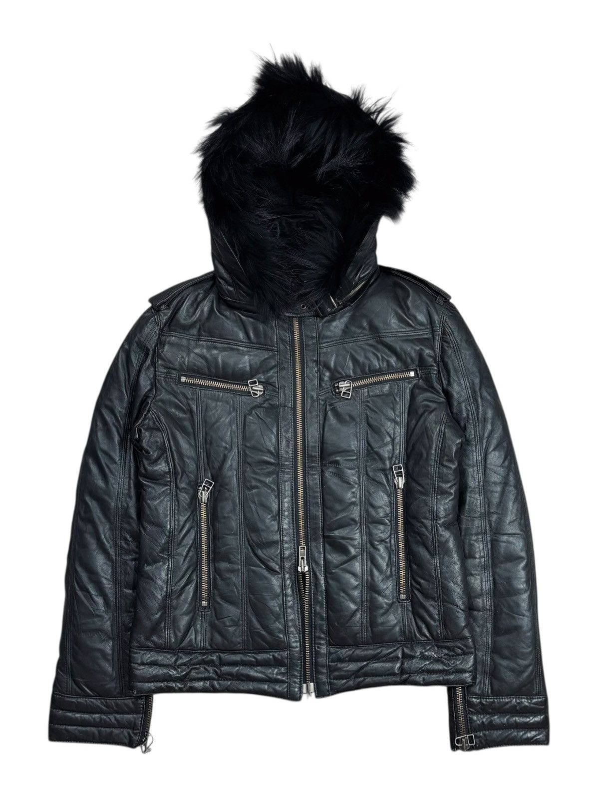 Yasuyuki Ishii 2000s Maniac Works - Fur Hoodie Leather Rider Jacket Size US M / EU 48-50 / 2 - 2 Thumbnail