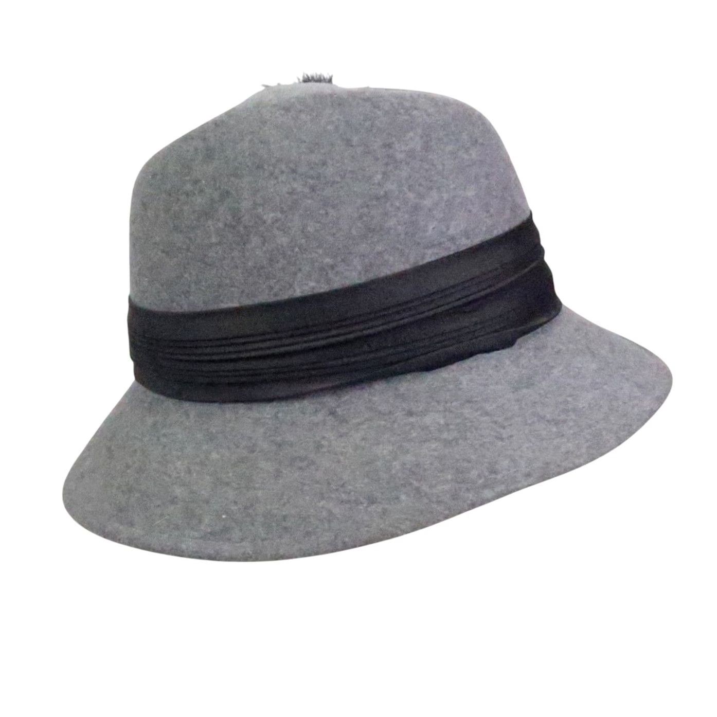 FELT VINTAGE 60s Tally-Ho Grey Felt Wool Cloche Fedora Hat One Size Women with Feather Size ONE SIZE - 3 Thumbnail