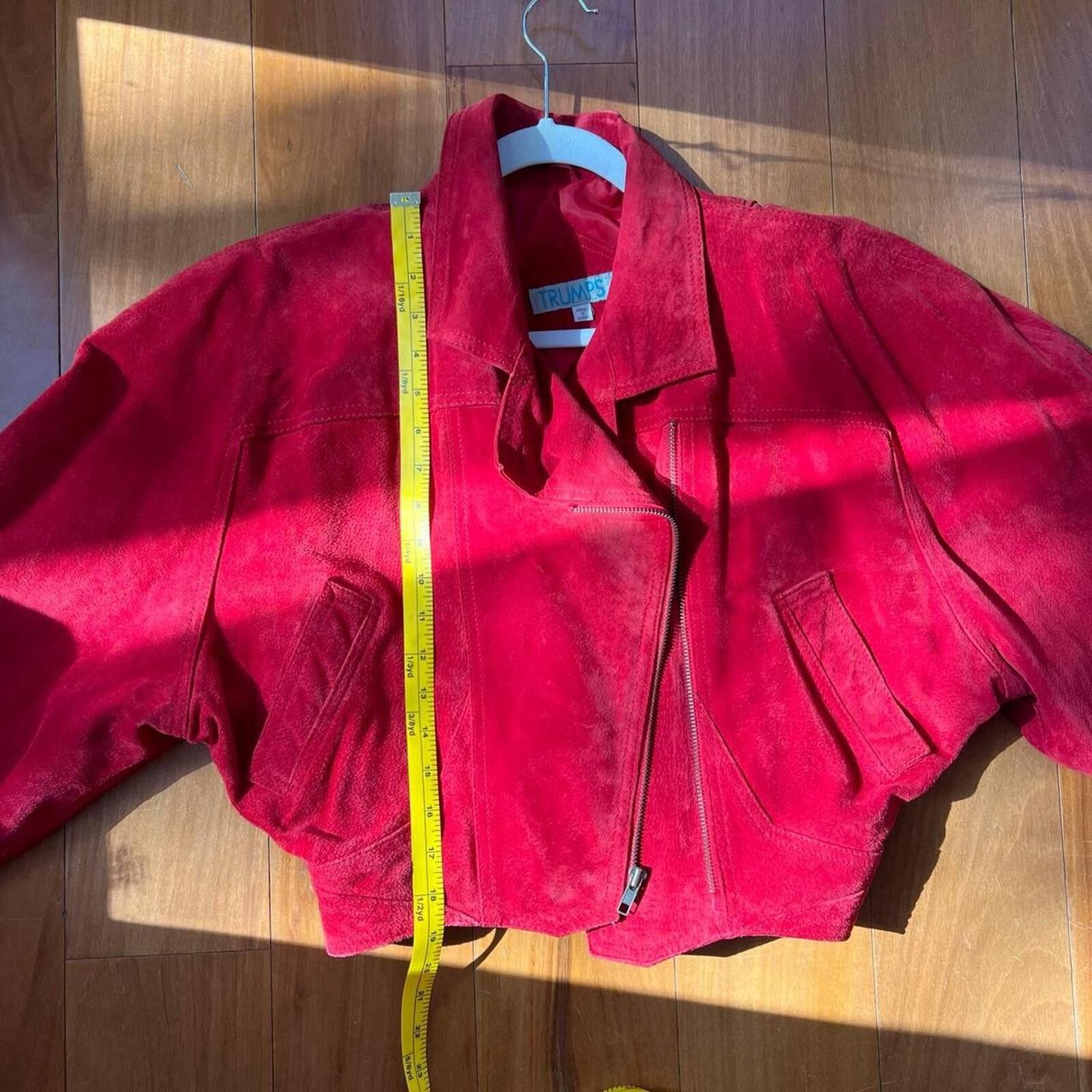 Donald Trump Vintage Red Suede Leather Cropped Jacket Moto 90s Size M / US 6-8 / IT 42-44 - 4 Thumbnail