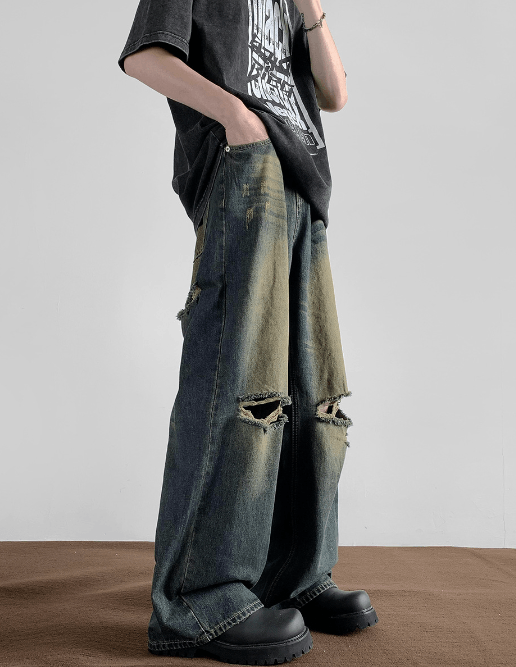 Japanese Brand × Jean Men's American retro distressed loose casual ripped jeans Size US 32 / EU 48 - 4 Thumbnail